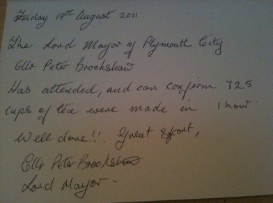 Letter from the Lord Mayor of Plymouth, UK