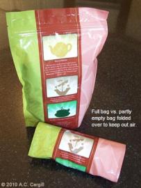 Pouches, filled with bagged or loose tea — sensible and cost effective