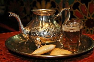 Marrakesh Restaurant tea service – note that the teapot has no lid, all the better to pour from on high Marrakesh Restaurant tea service – note that the teapot has no lid, all the better to pour from on high