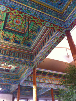 Ceiling detail and cedar column, Boulder Dushanbe Tea House Ceiling detail and cedar column, Boulder Dushanbe Tea House