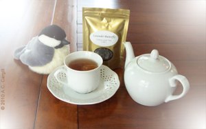 Lavender Butterfly Green Tea steeped in a 1-cup teapot