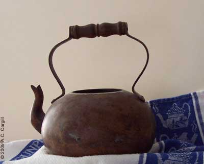 A tea kettle retiree. I rested him comfortably on a comfy tea towel!