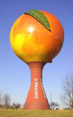 The Peachoid water tower in Gaffney, South Carolina. The Peachoid water tower in Gaffney, South Carolina.