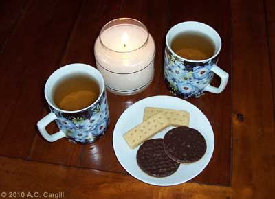 Tea, candlelight, and tasty cookies – perfect treats while you read this list of events to toast with tea in October! (Photo source: A.C. Cargill, all rights reserved)