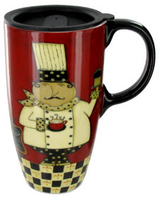 If you don’t have a designated teacup holder to hand your cup to you for a sip when you get to a red light, this Bon Appetit Chef Latte Travel Mug should do the trick! (Photo source: The English Tea Store)