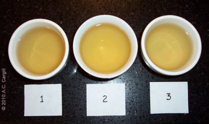 Three steepings from the same Ti Kuan Yin tea leaves.