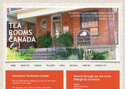 Tea Rooms Canada - a guide to tea rooms "north of the border" (screen capture from site)