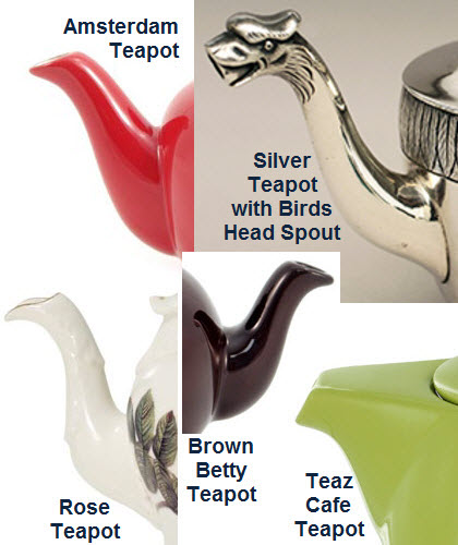 Variety in spout designs abound. Some are better for pouring than others. This is a small sampling.