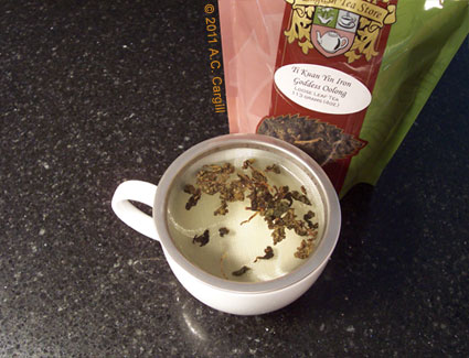 Ti Kuan Yin is a good tea to “rinse” first. It opens up those tightly wound nuggets. (photo by A.C. Cargill, all rights reserved)