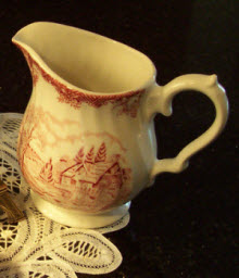 My little transferware creamer made by Churchill of England in Colombia, the same company that makes Blue Willow, a very popular transferware pattern. (photo by A.C. Cargill, all rights reserved)