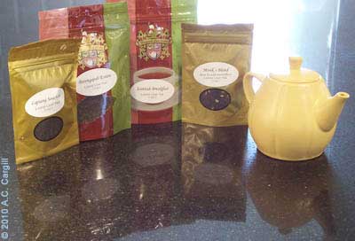 Reflecting on tea samples past – no leftovers here! Yum! (Photo by A.C. Cargill, all rights reserved)