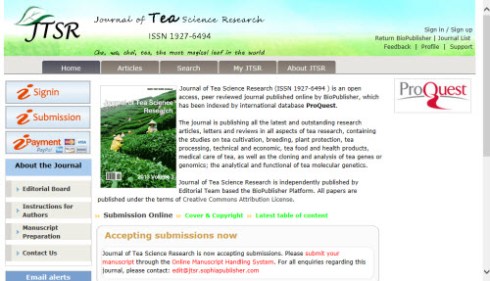 Journal of Tea Science Research (screen capture from site)