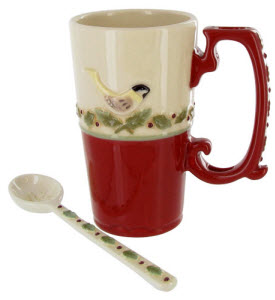 Very non-perishable, lasting, and perfect for that planned ahead gift basket: Let Nature Sing Latte Mug with Spoon (ETS image)