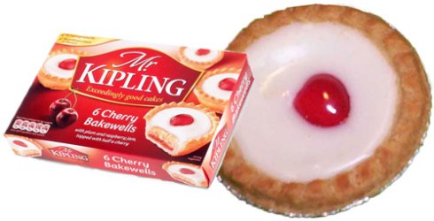 A box of 6 Mr Kipling Cherry Bakewells (ETS images) and a close-up of one of these tasty treats via Yahoo! Images