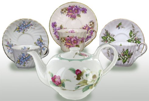 Fine bone china teapot and cup/saucer sets that coordinate well on your table. (ETS image)