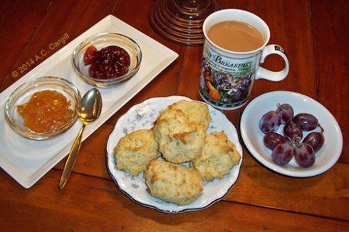 Simple to make, great with tea…what’s not to love? (Sorry, we were out of clotted cream. Sigh!) (Photo by A.C. Cargill, all rights reserved)