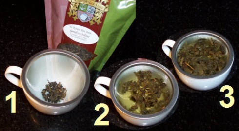 How the leaves expand when not crammed inside a tea ball. This is Tie Kuan Yin. (Photo by A.C. Cargill, all rights reserved)