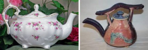 A modern Victorian retro teapot (left, ETS image) and a Japanese-inspired retro teapot (right, from Yahoo! Images)