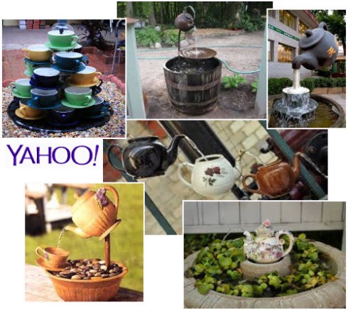 A representative sampling of teacup garden fountains. (From Yahoo! Images)