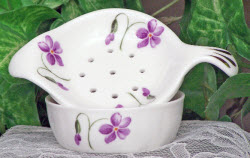 Fine Bone China Tea Strainer - Violets (ETS image)