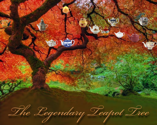 Teapots ready for harvest from the teapot tree. (image by A.C. Cargill – no teapots were harmed in the making of this composite)